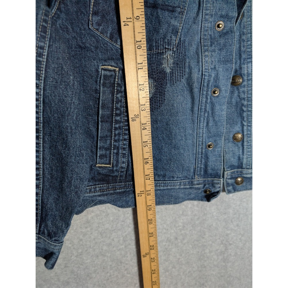 Rocawear Y2K Denim Jacket Womens Small Distressed Trucker Cropped Hip Hop - Picture 10 of 13